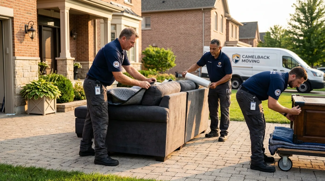 Large estate moving crew wrapping furniture in Saint James, MD