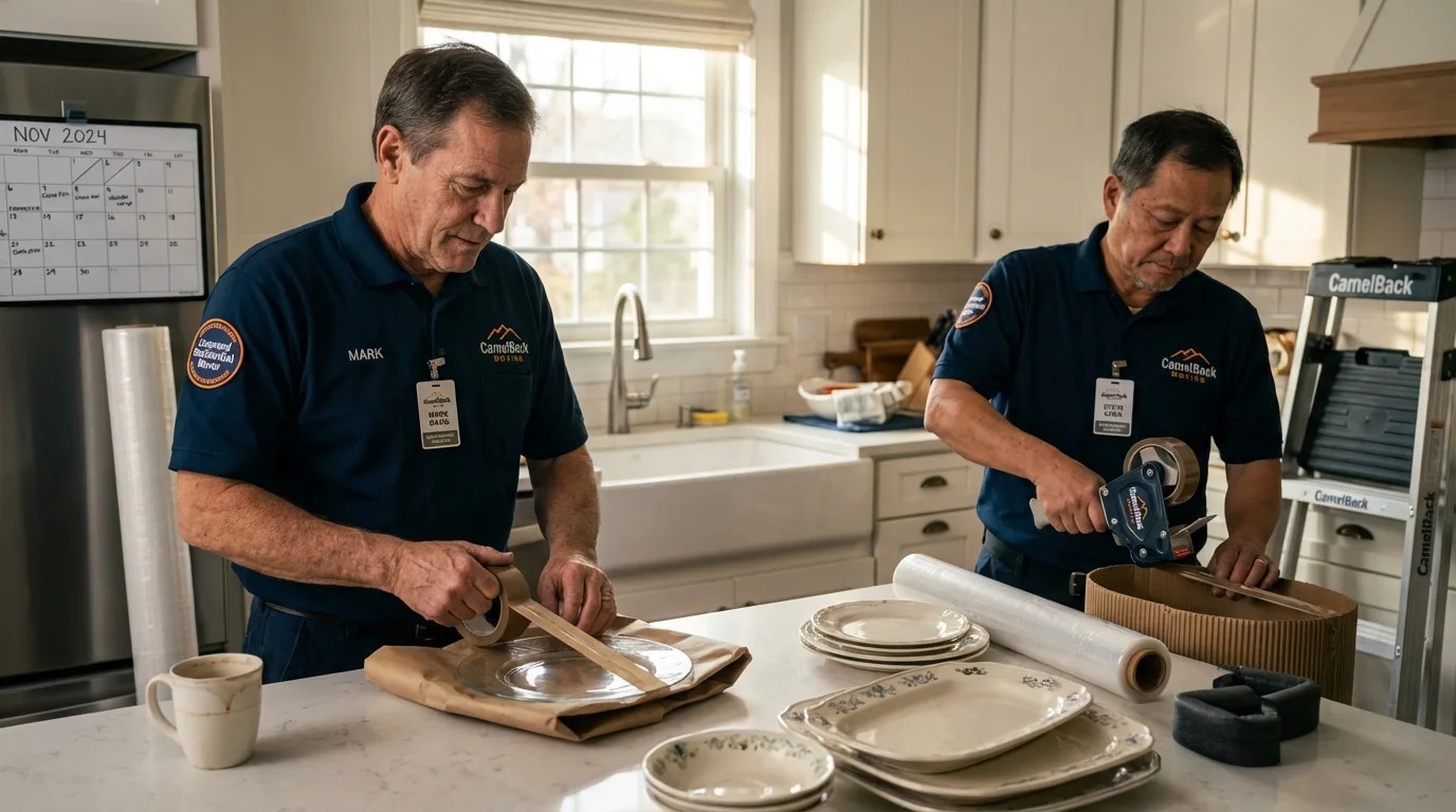 Professional crew packing kitchen dishware in Saint James, MD